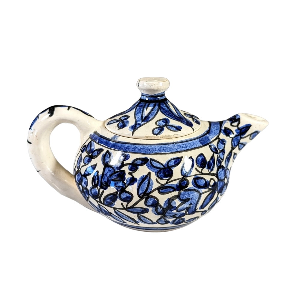 Polish ? Blue And White Small Ceramic Teapot Vintage Hand Painted Turkish?
